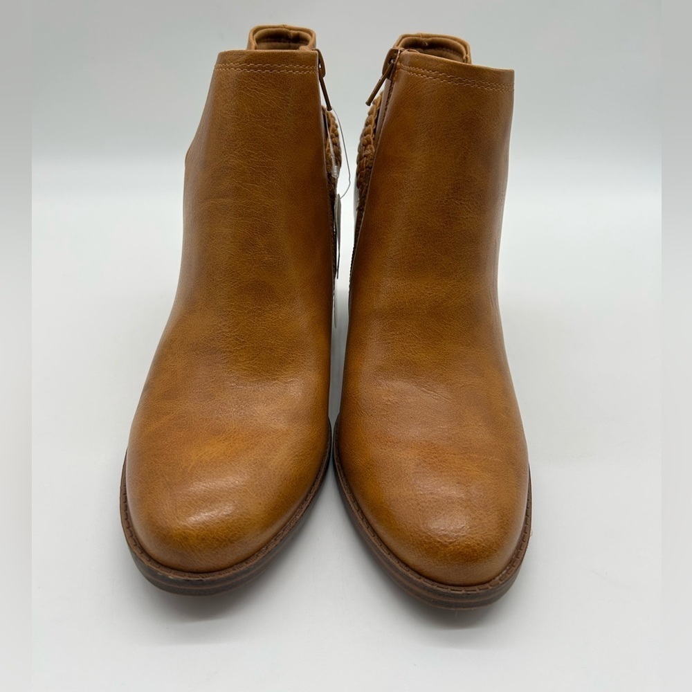 Baretraps Vegan Chestnut Ankle Boots | Braided Strap Block Heel Booties Sz 10M - Picture 6 of 13